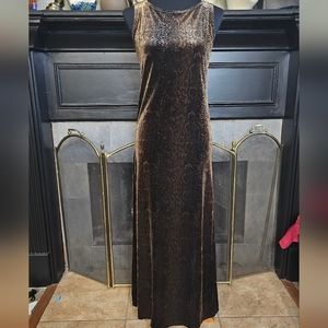 Velvet Snake Print Maxi Dress Brown & Black Size Medium Petite
